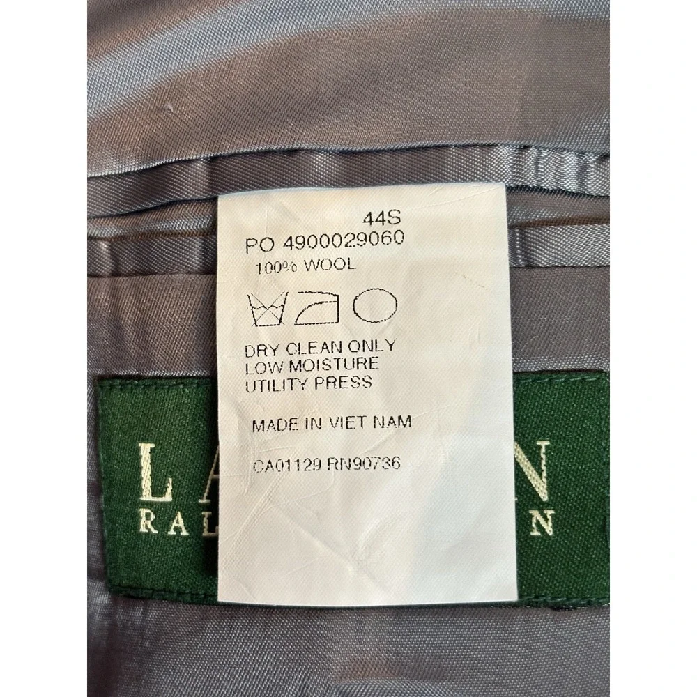 Lauren‎ Ralph Lauren Mens Blazer 44S  Short Wool Gray Suit Jacket Sport Coat